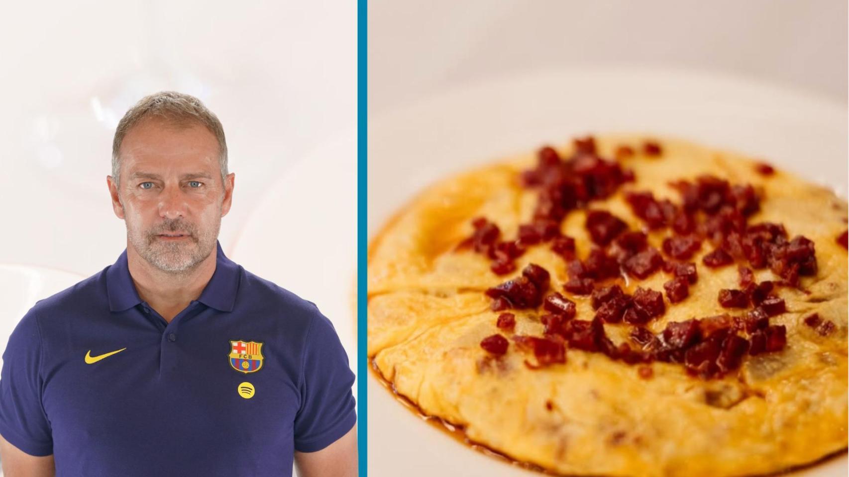 Fotomontaje de una tortilla de Fleming Ultramarinos y Hansi Flick