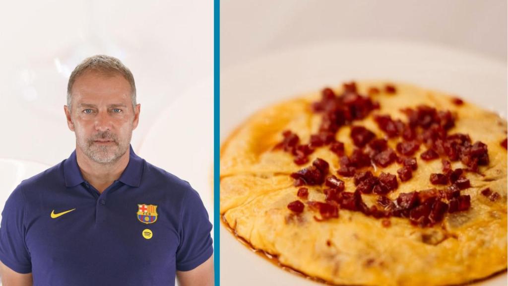 Fotomontaje de una tortilla de Fleming Ultramarinos y Hansi Flick