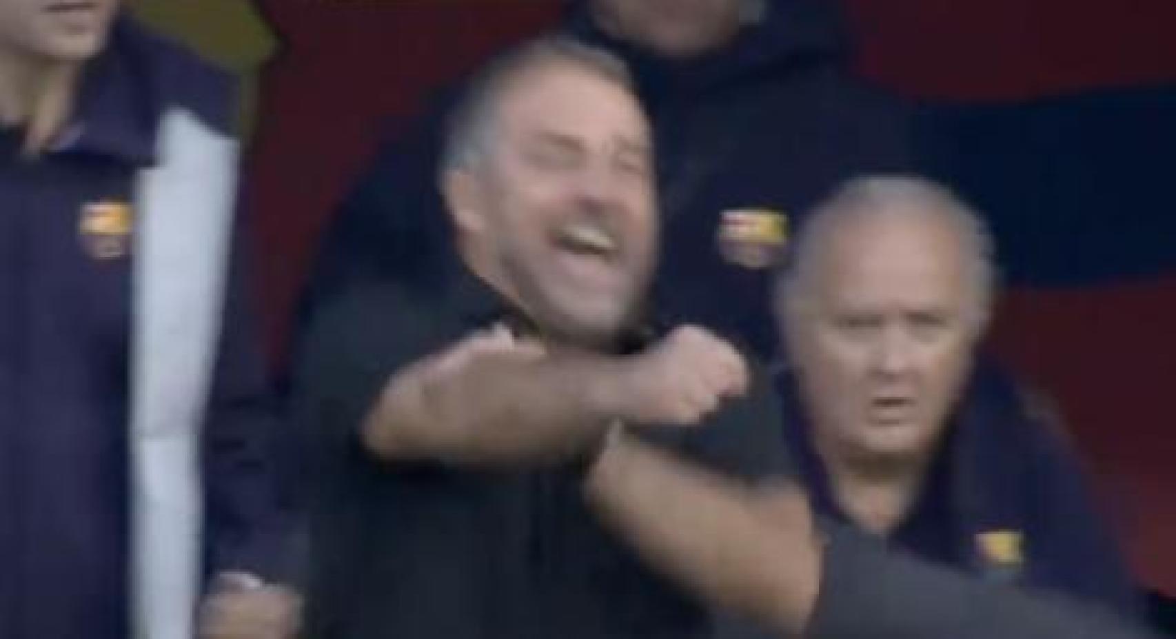 La 'botifarra' de Hansi Flick tras el gol de Ronald Araujo en el derbi Barça-Girona