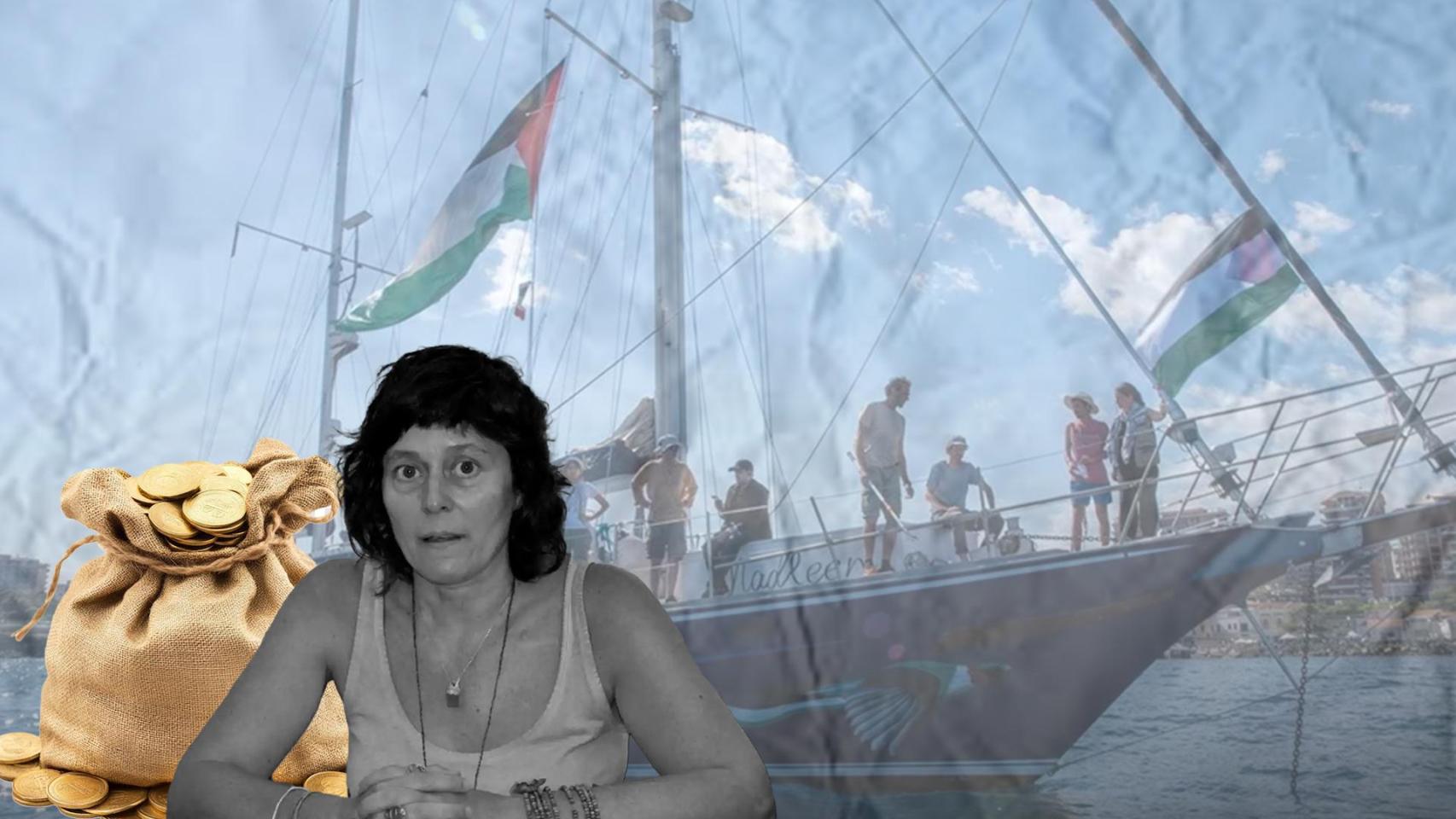 Fotomontaje de Pilar Castillejo (CUP) con la Flotilla de fondo