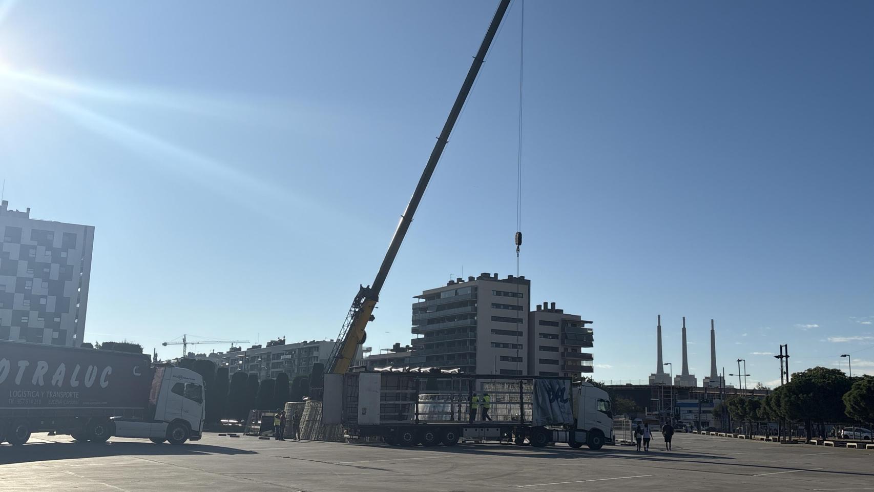 Montaje del árbol de Navidad de Badalona 2025