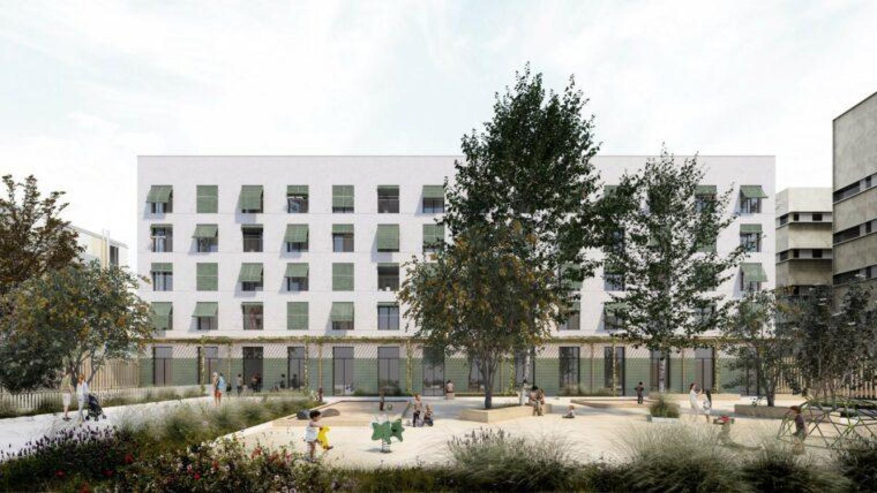 Render del edificio de viviendas que acogerá la futura guardería de Sant Andreu