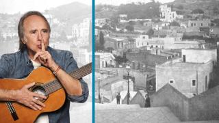 Fotomontaje de Joan Manuel Serrat y una imagen histórica de Vallcarca