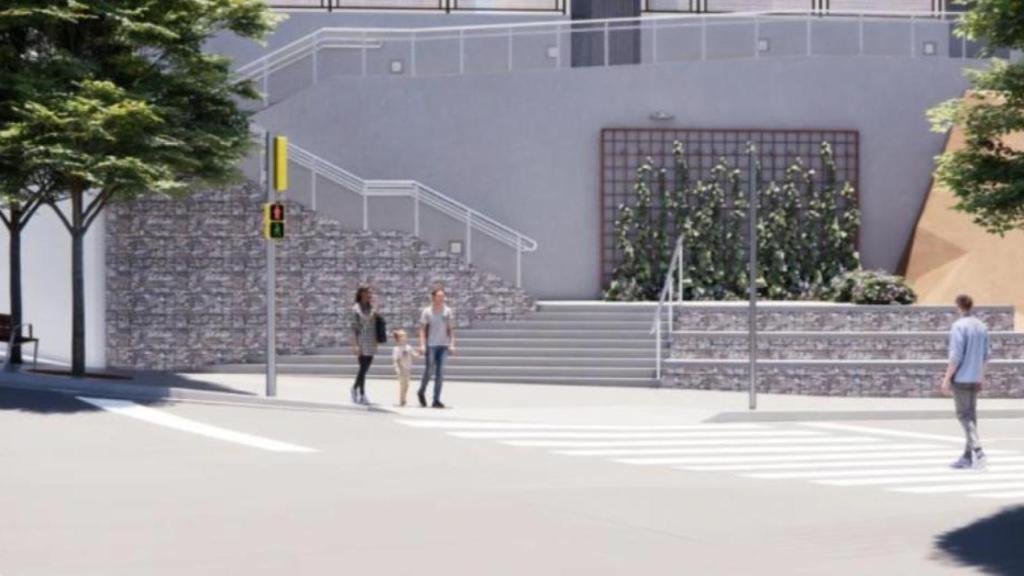 Render de las escaleras y el talud