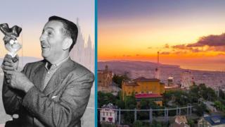 Montaje de Walt Disney y el Tibidabo de Barcelona en una imagen de archivo