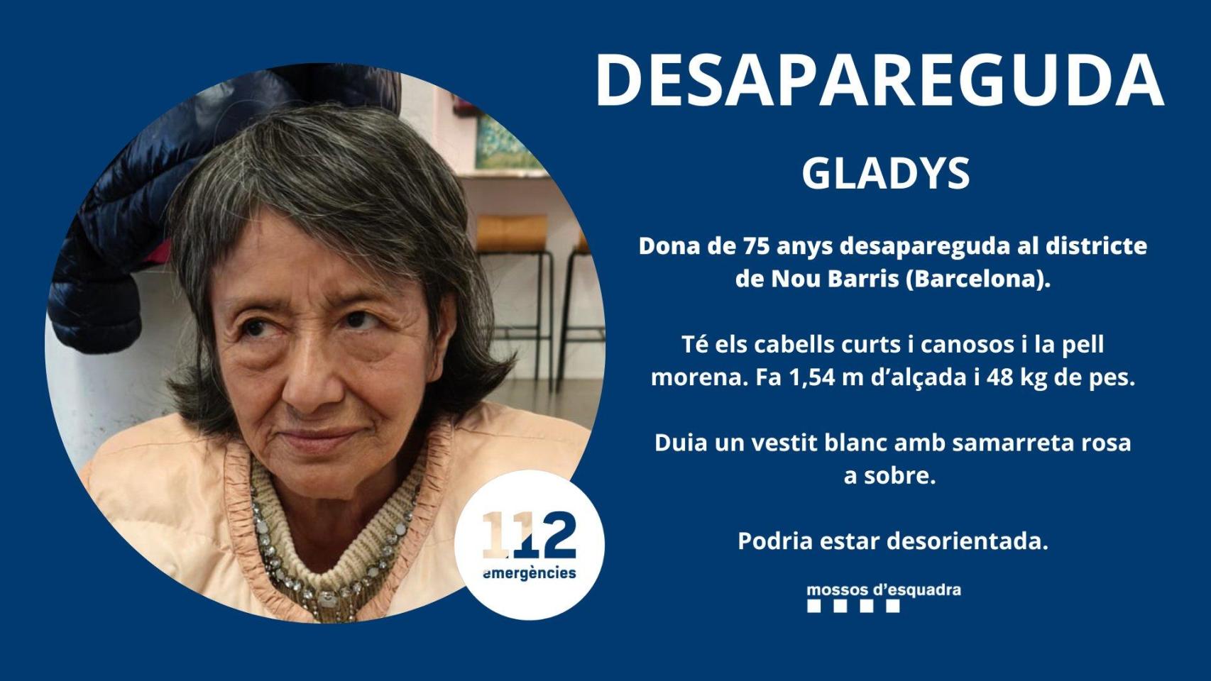 Aspecto de Gladys, la mujer desaparecida en Nou Barris