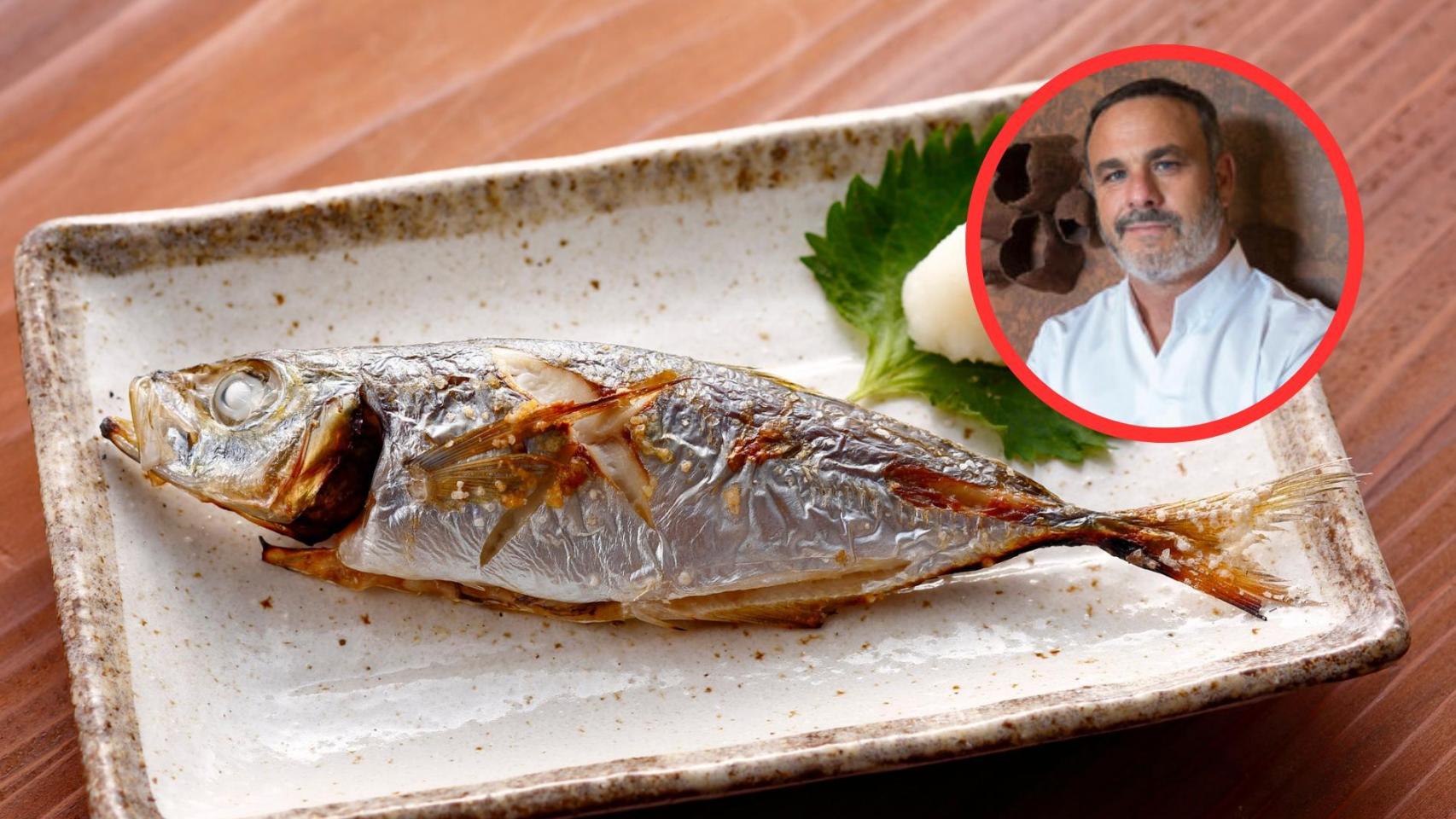 Ángel León y plato de pescado