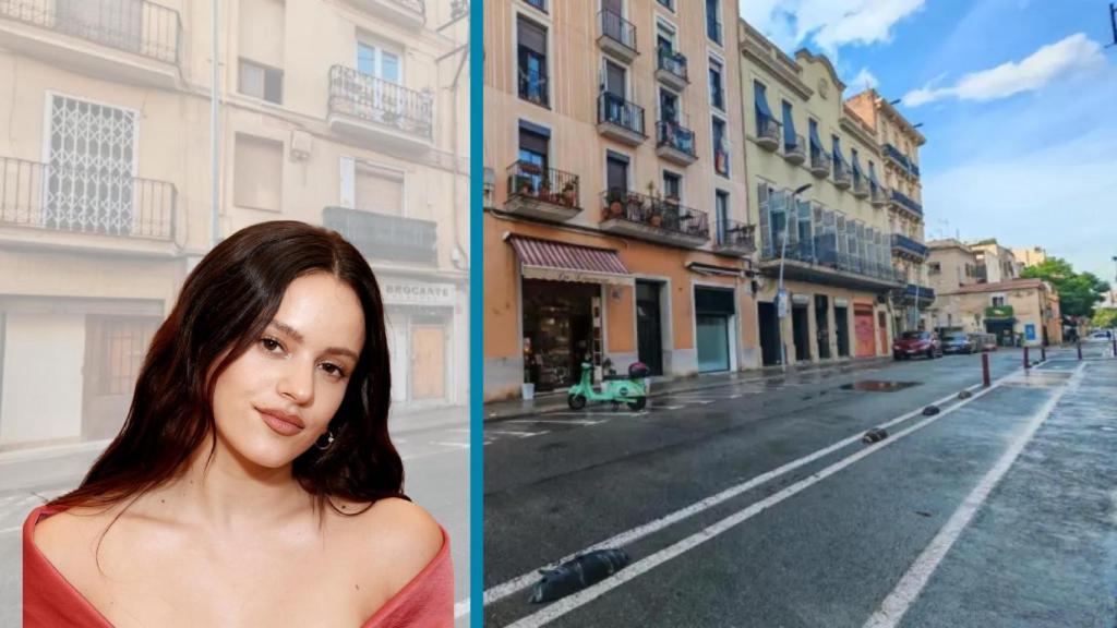 Fotomontaje de Rosalía y una calle de Poblenou