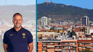 Fotomontaje de Hansi Flick y una panorámica de Sarrià-Sant Gervasi