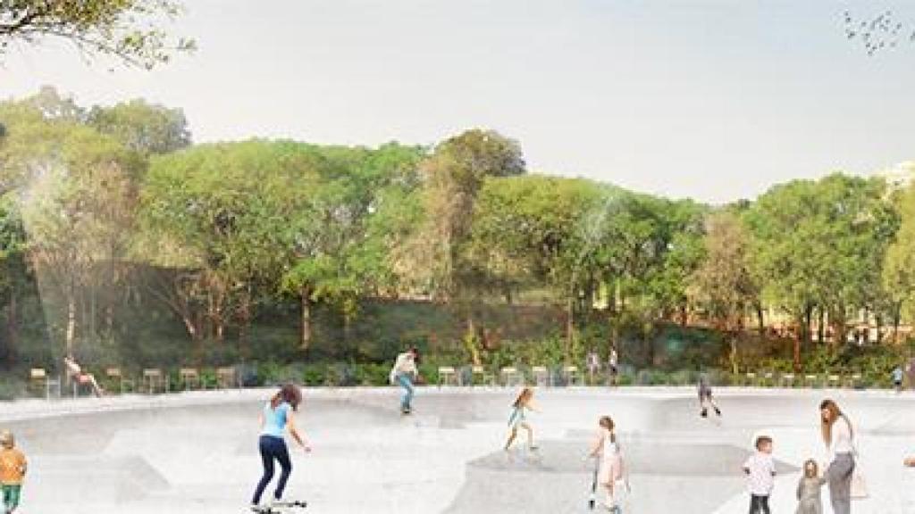 Render de la transformación de la pista de patinaje ubicada en la plaza de Pablo Neruda