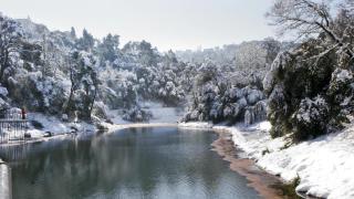 El pantano de Vallvidrera nevado