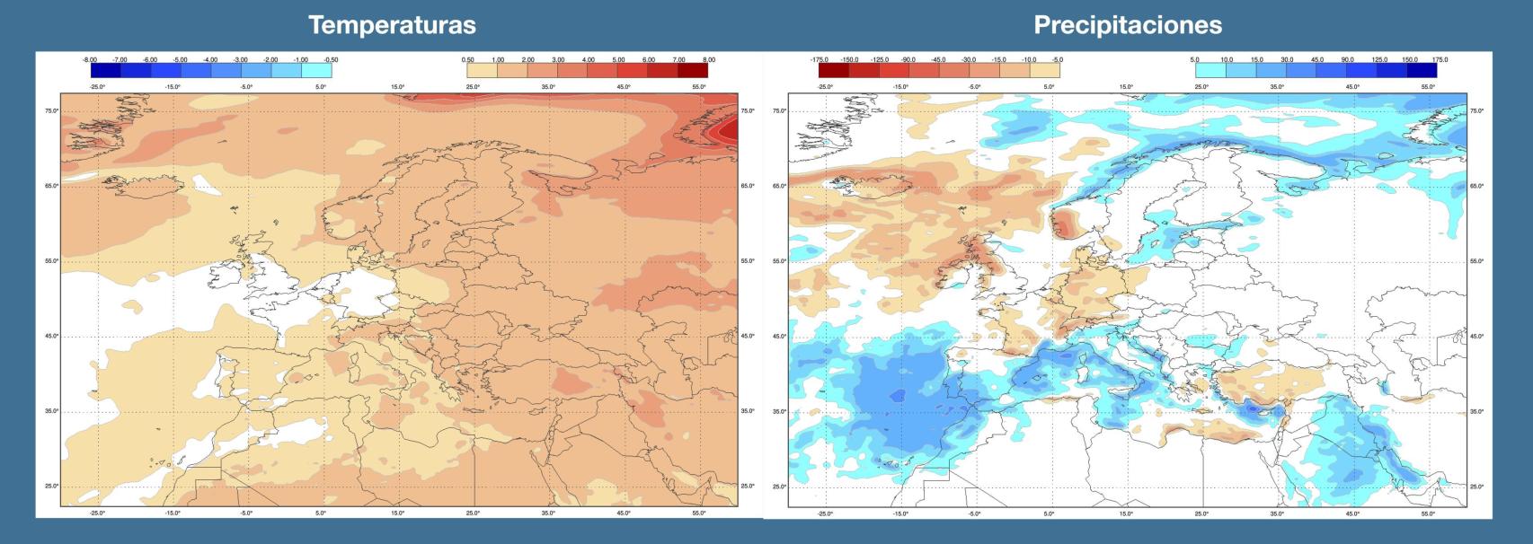 Mapa de predicción de anomalías térmicas y de precipitaciones para el mes de diciembre