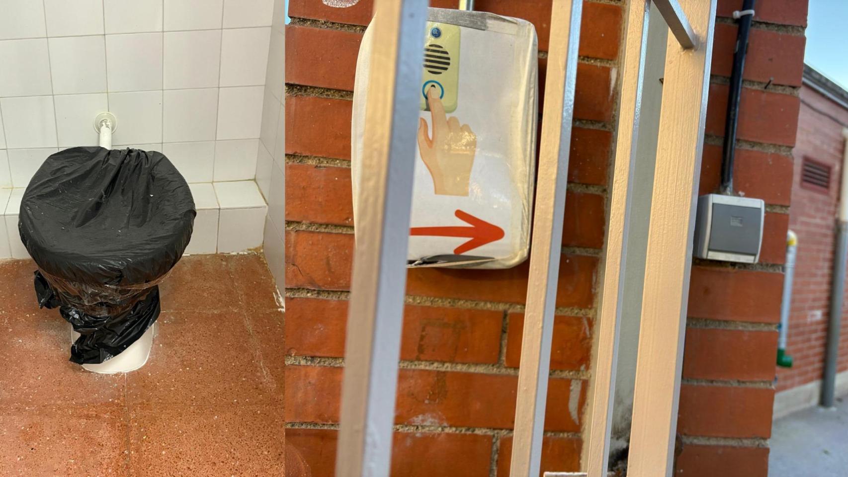 Un retrete del colegio estropeado junto con el videoportero