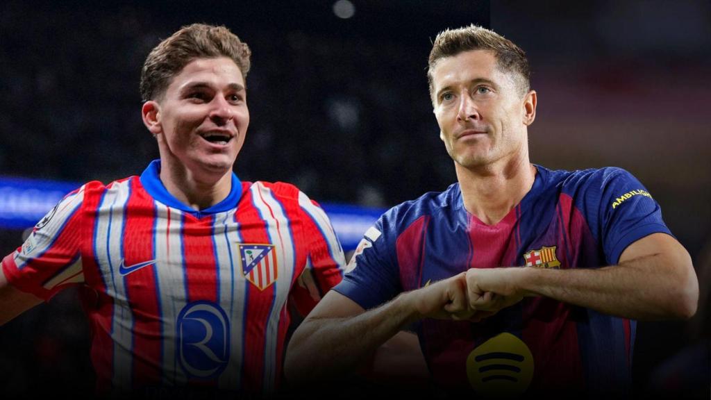 Julián Álvarez i Robert Lewandowski en un muntatge