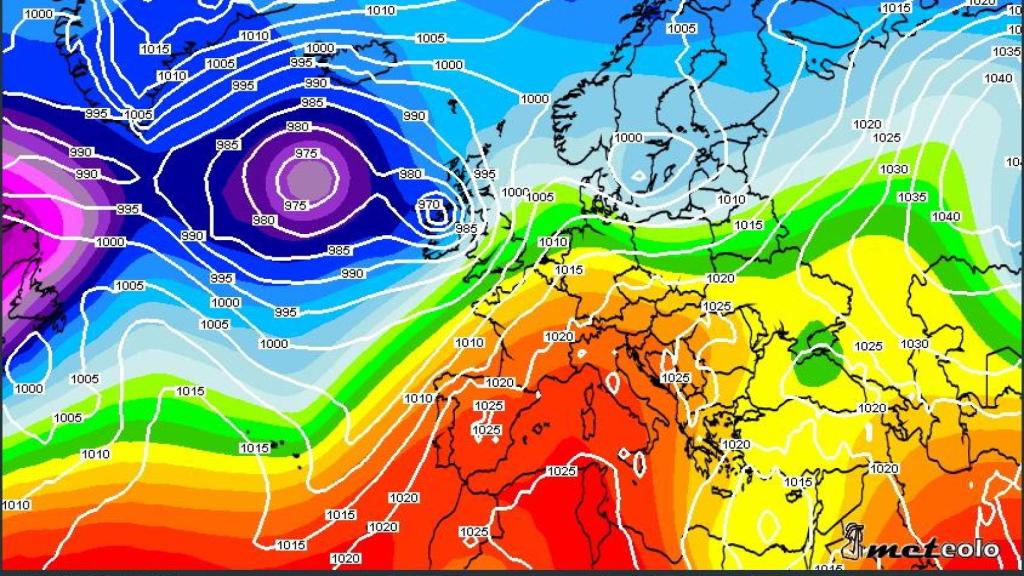 Mapa de pressió a nivell del mar, alçada Geopotencial i Temperatura a 500 hPa.