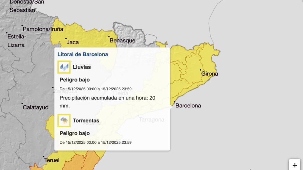 Mapa de l'AEMET amb els avisos per a aquest dilluns