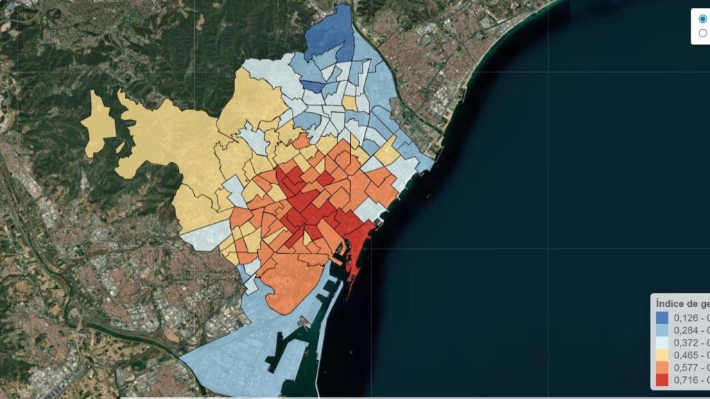 Mapa de gentrificación de Barcelona, según un estudio de la UAB