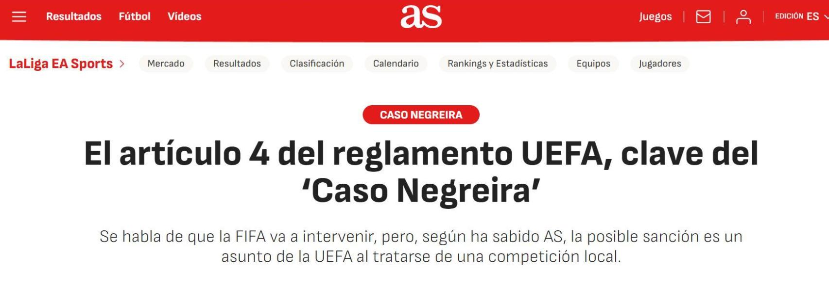 El 'Diario As' habla de Negreira el día 17 de diciembre de 2025