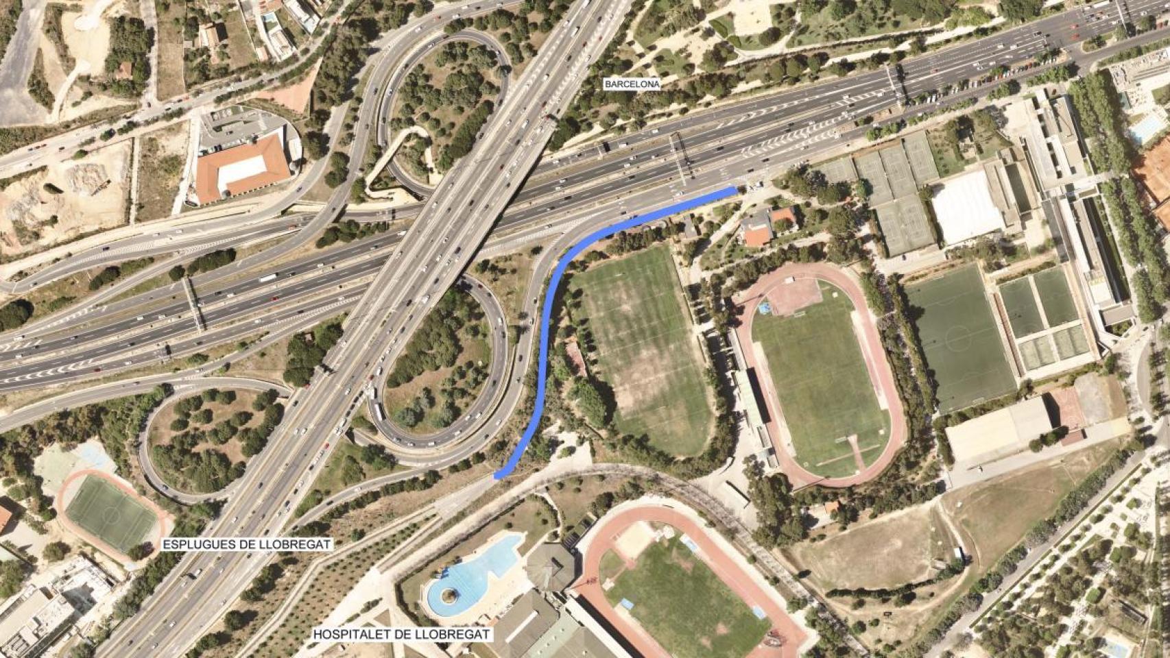 Trazo del nuevo carril bici ente Esplugues y Barcelona