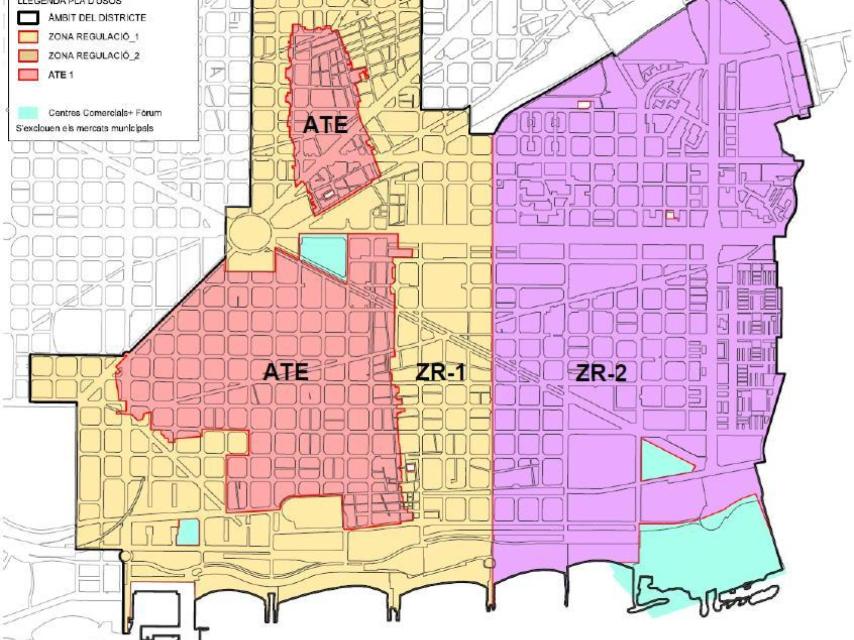 Mapa de las áreas delimitadas en el nuevo plan de usos de Sant Martí
