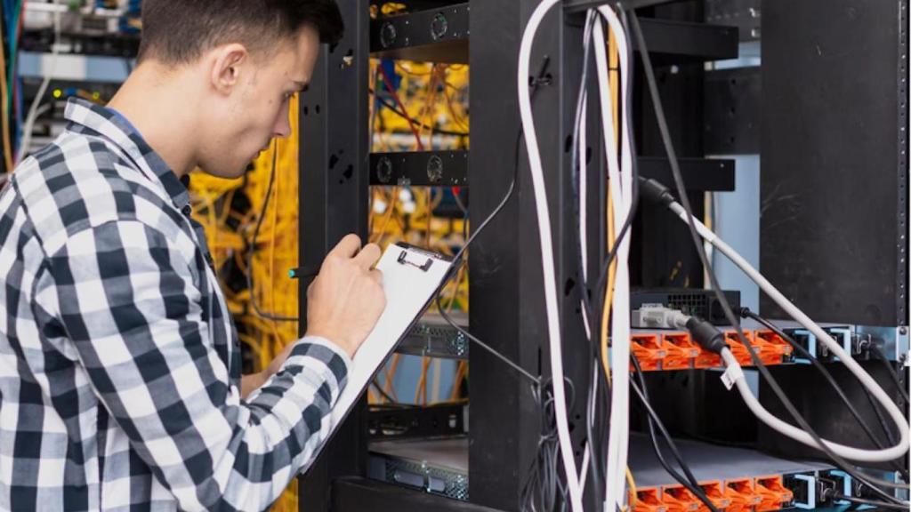 Técnico trabaja con un servidor