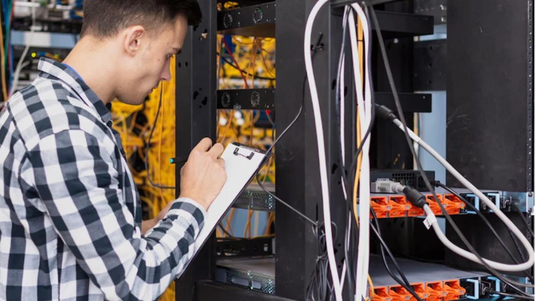 Técnico trabaja con un servidor