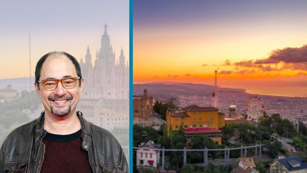 El actor Jordi Sánchez y una imagen de Barcelona en un montaje