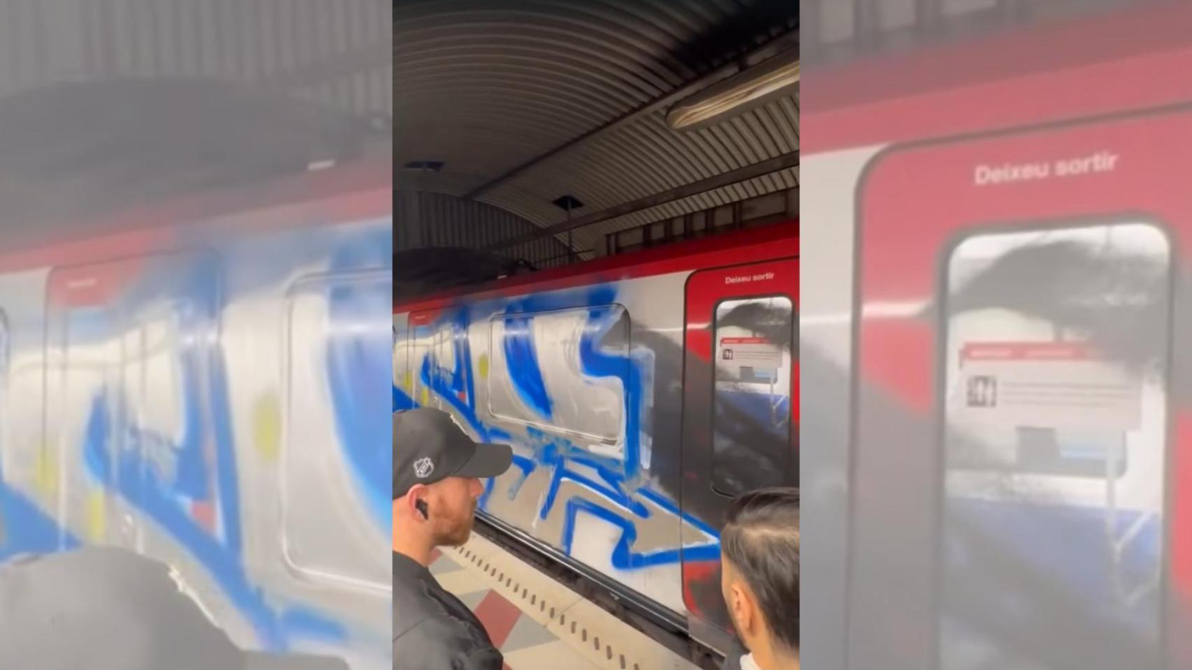 Vandalismo en el metro de Barcelona: unos grafiteros obligan a detener un convoy de la L1