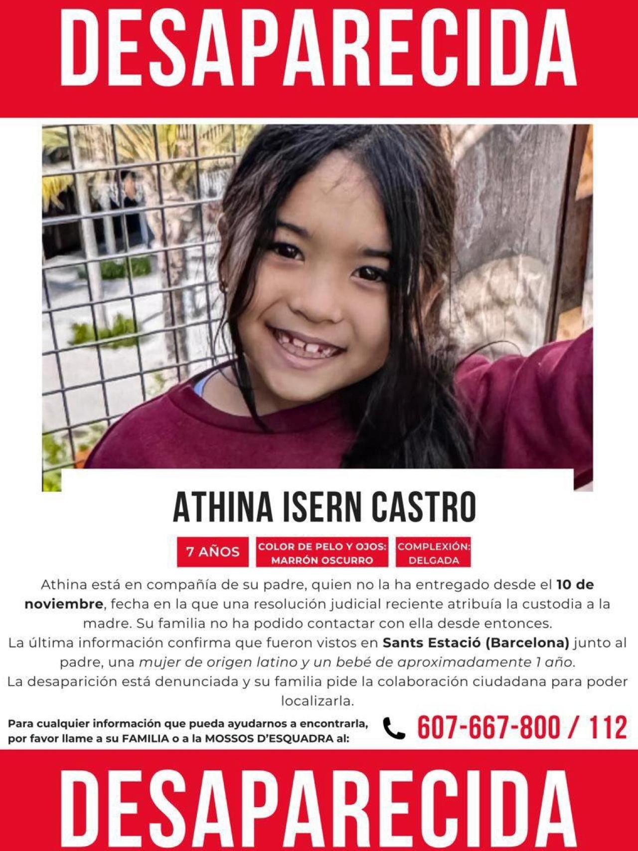 Cartell de cerca de l'Athina, la menor desapareguda a Barcelona