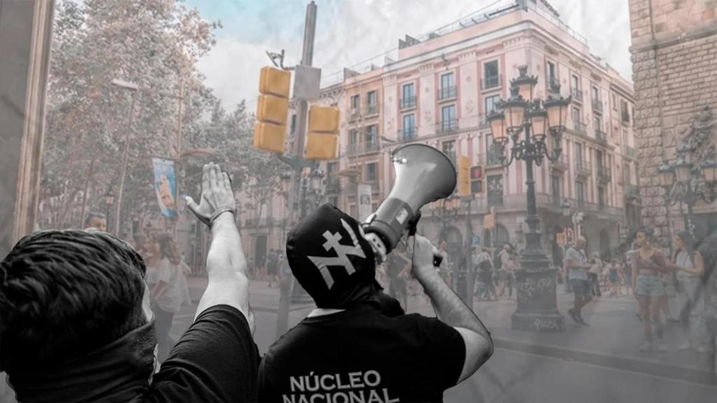 Montaje con una fotografía de una manifestación de Núcelo Nacional y La Rambla de Barcelona