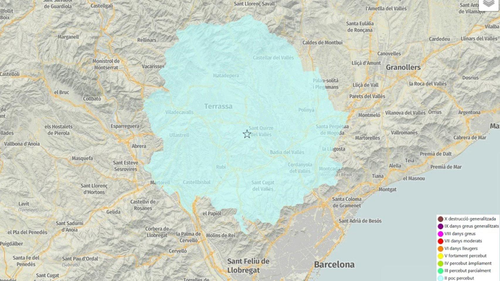Intensidad del seísmo de magnitud 2,7 registrado esta madrugada en el Vallès Occidental y con epicentro en Sant Quirze del Vallès