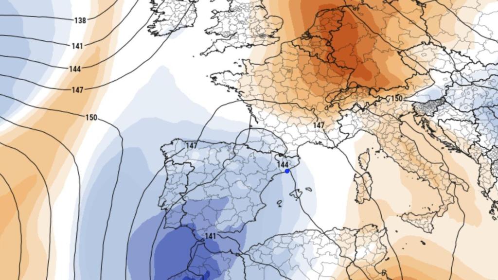 Mapa de anomalía de la temperatura prevista a 850 hPa.