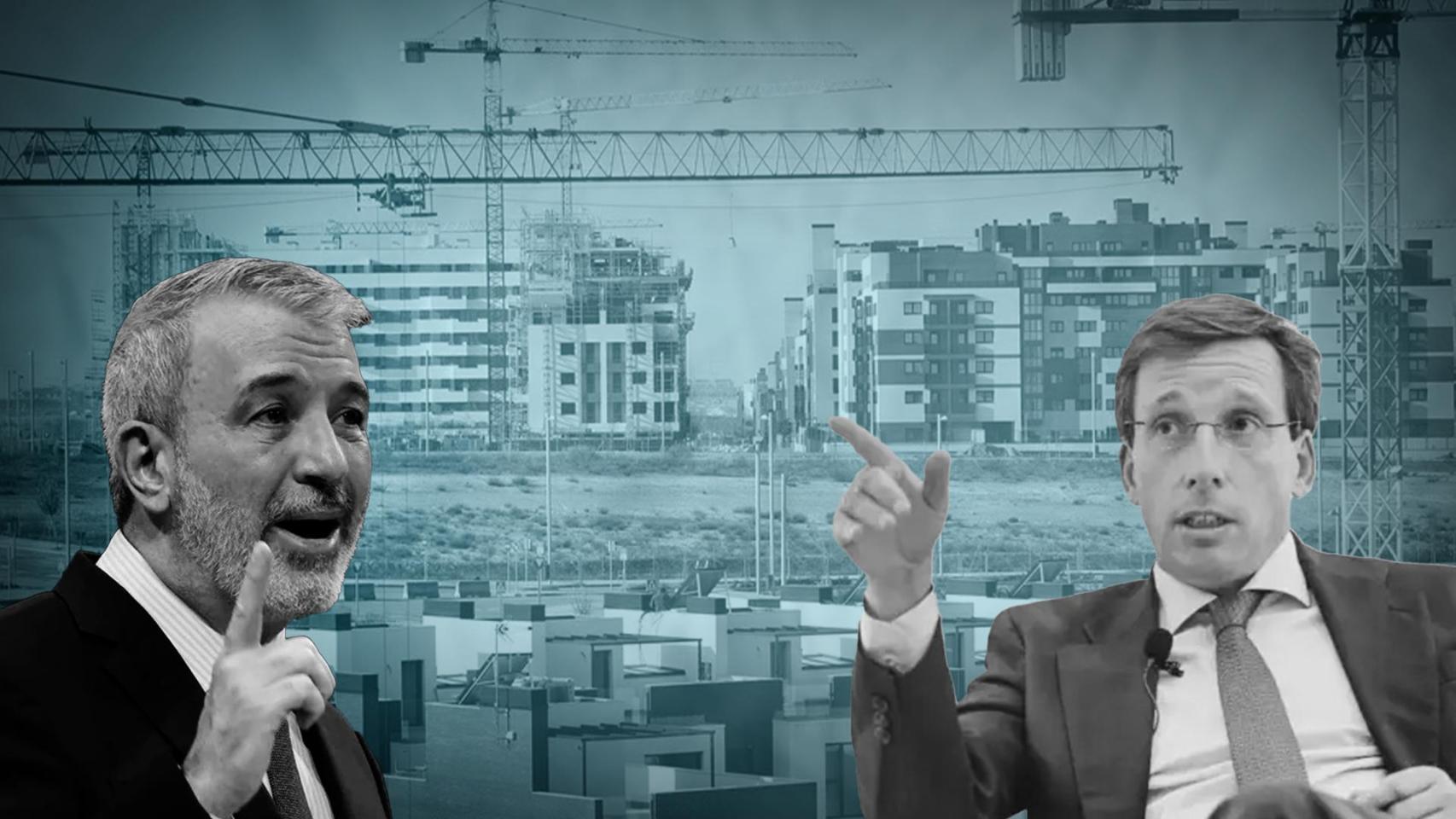 Montaje de Jaume Collboni y José Luis Martínez Almeida frente a viviendas en construcción