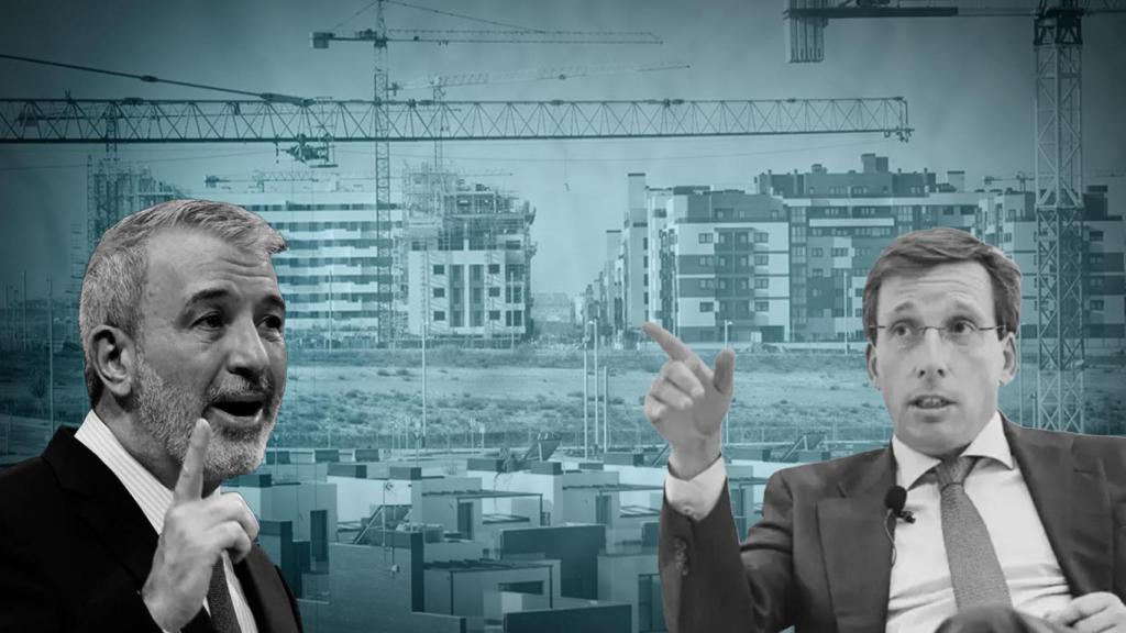Montaje de Jaume Collboni y José Luis Martínez Almeida frente a viviendas en construcción