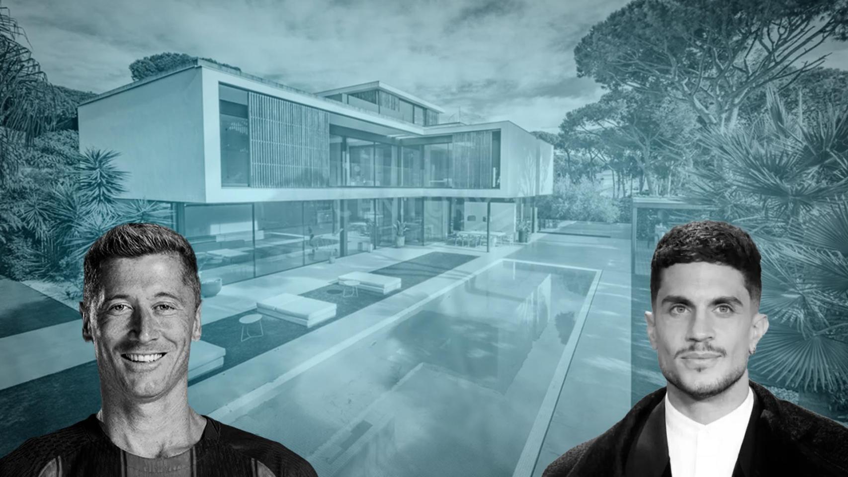 Montaje de Marc Bartra y Lewandowski con su lujosa casa de Castelldefels