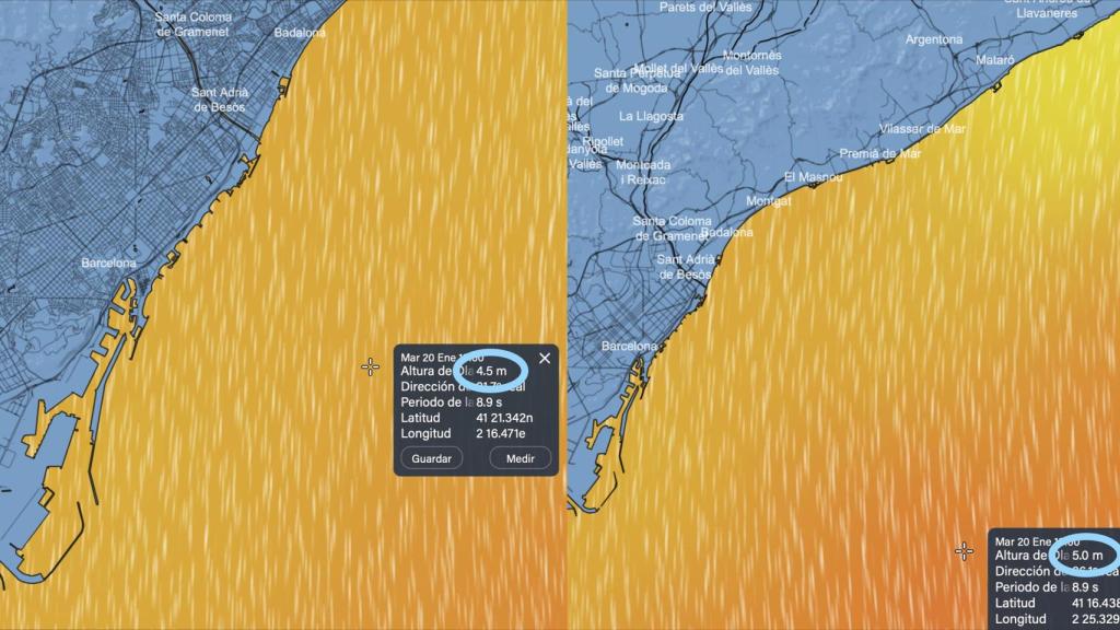 Mapa de altura del oleaje según modelo europeo
