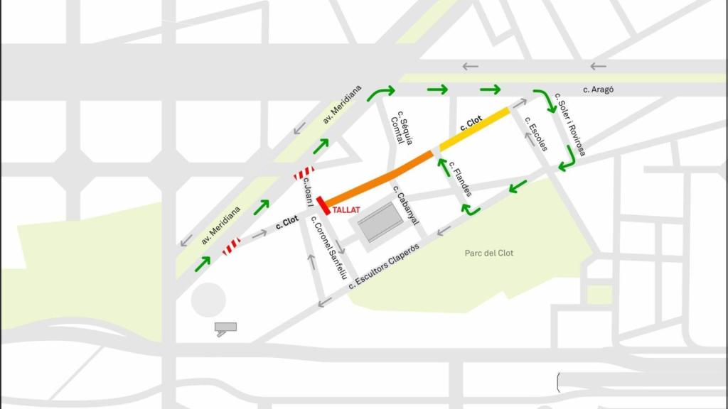 Imagen de cómo quedará la circulación de vehículos por el inicio de las obras de la calle Clot de Barcelona