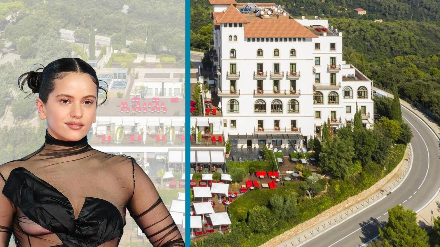 Montaje del hotel y Rosalía en una imagen de archivo