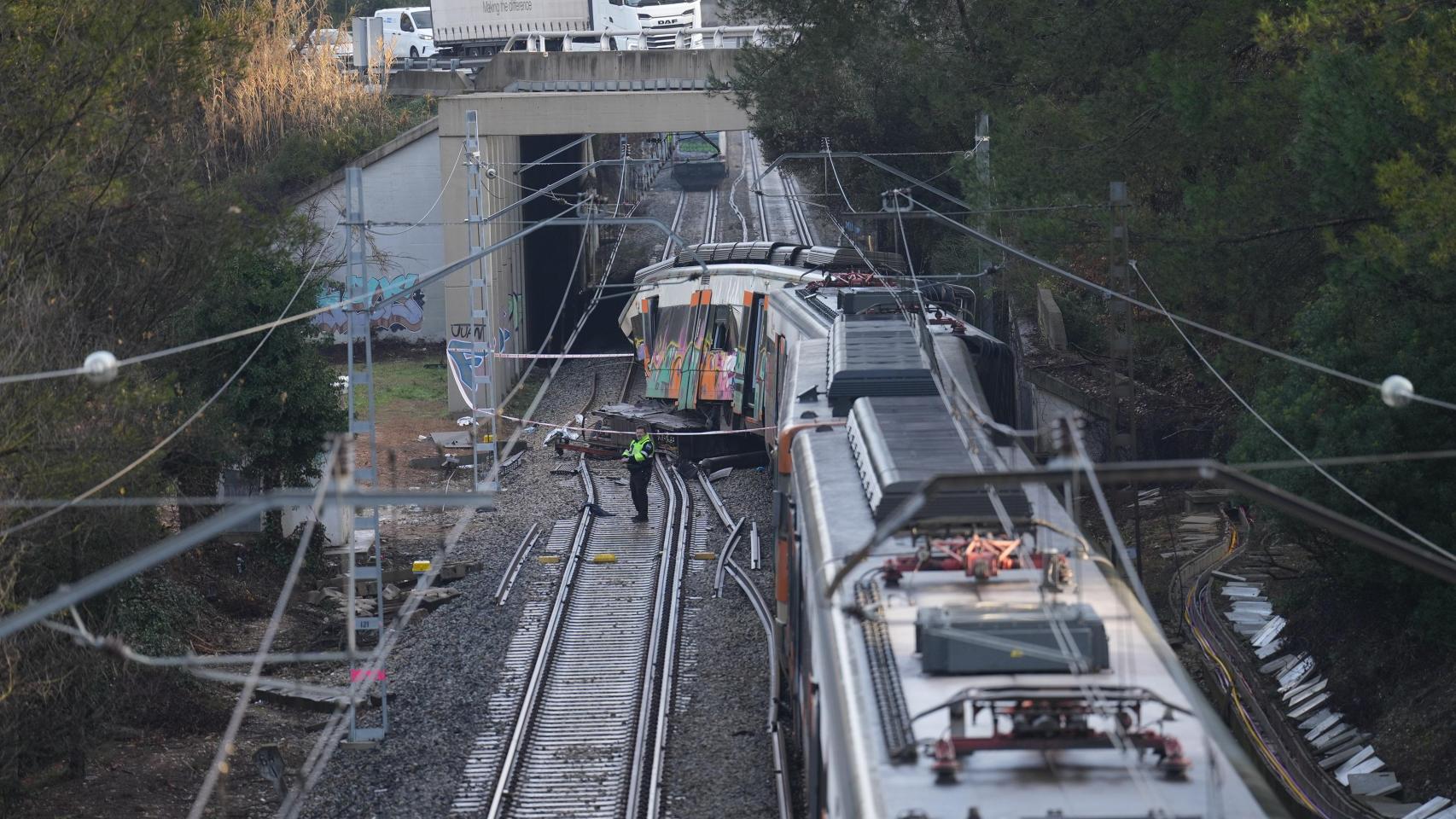 El tren accidentado, a 21 de enero de 2026, en Gelida (Barcelona)