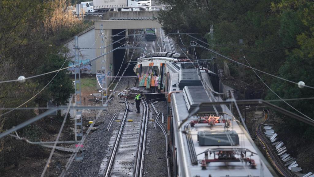El tren accidentado, a 21 de enero de 2026, en Gelida (Barcelona)