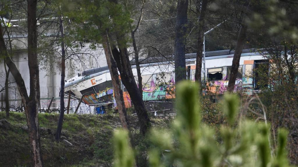 El tren accidentat, a 21 de gener de 2026, a Gelida (Barcelona)