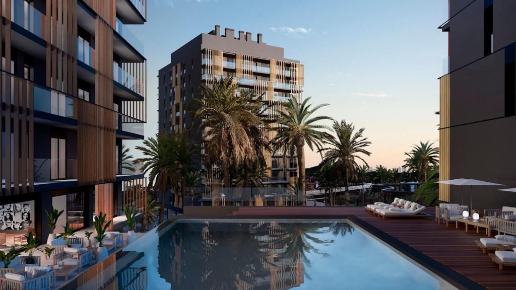 Render dels habitatges d’obra nova amb piscina del complex residencial Miravern a Sant Just Desvern