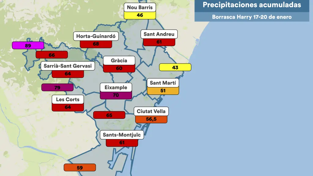 Mapa de precipitaciones acumuladas durante la borrasca Harry