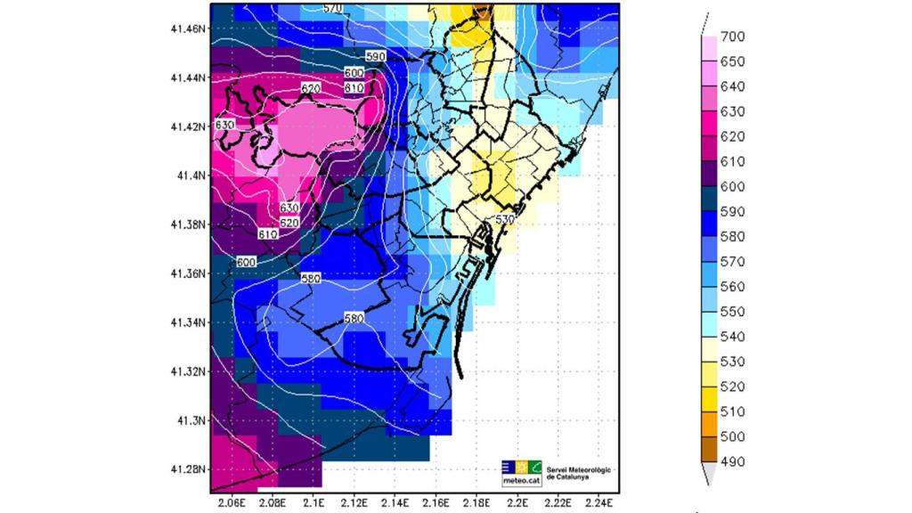 Mapa de la media de precipitaciones anuales en Barcelona