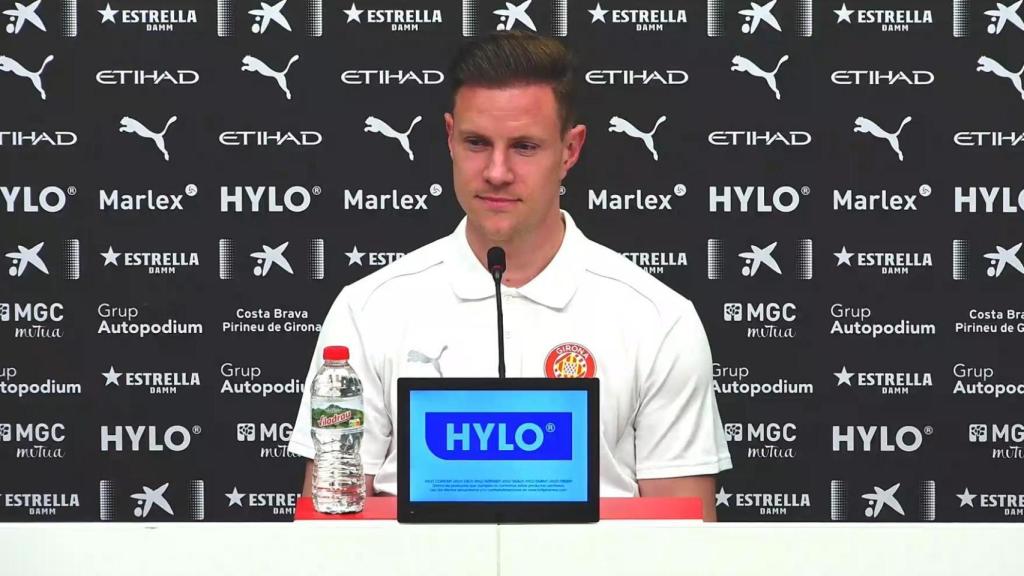 Ter Stegen, en la rueda de prensa de su presentación con el Girona FC