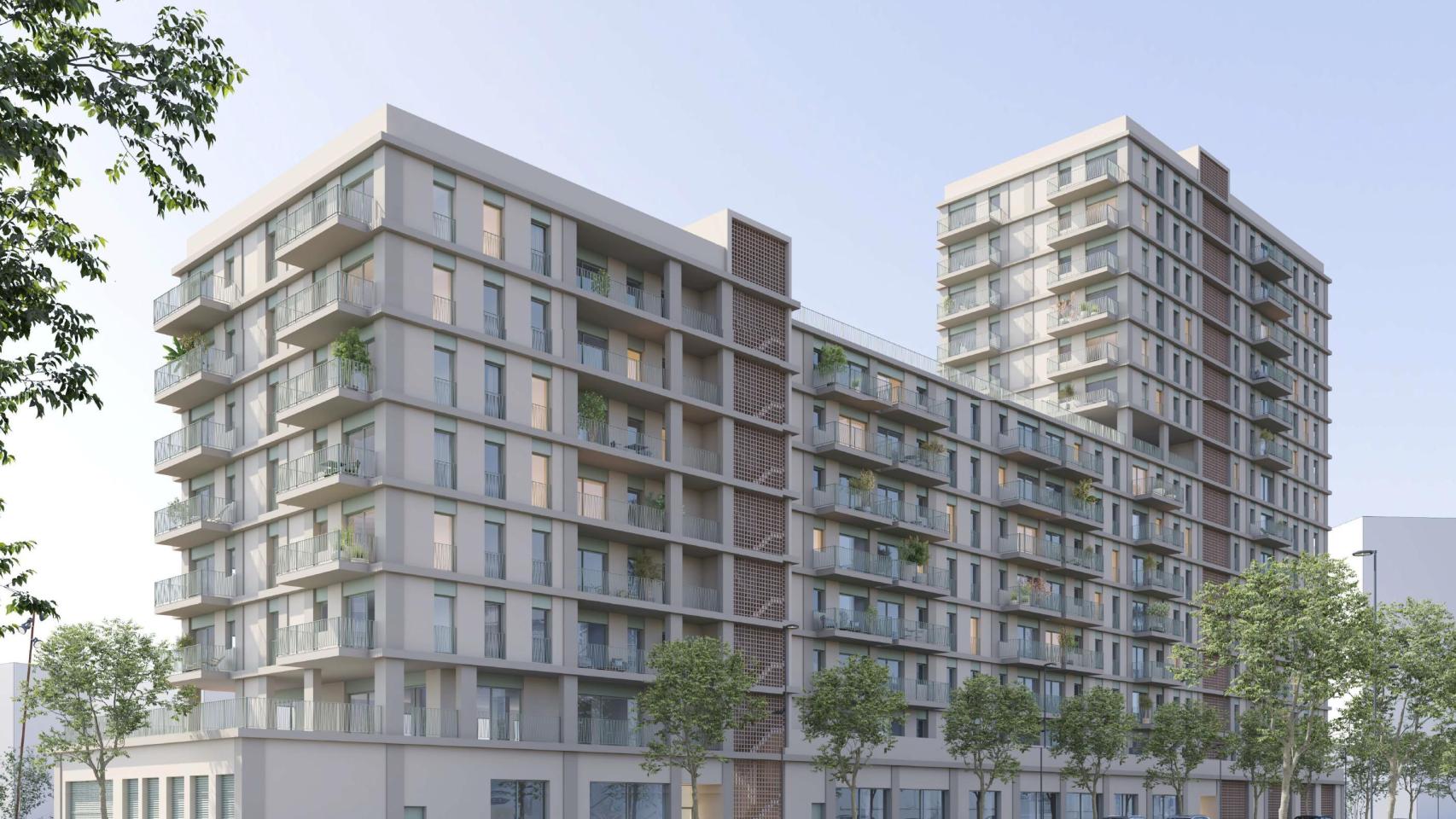 Render de la promoción de Metropolitan House en el ARE Montesa para levantar 324 pisos sociales