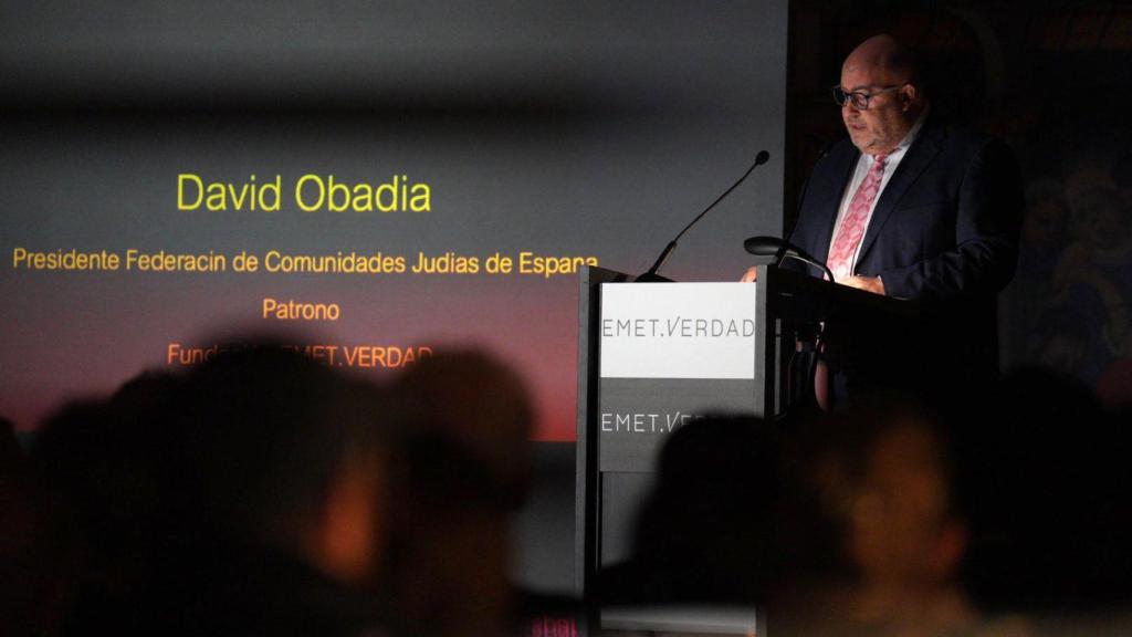 El president de la Federació de Comunitats Jueves d'Espanya, David Obadia, durant la seva intervenció