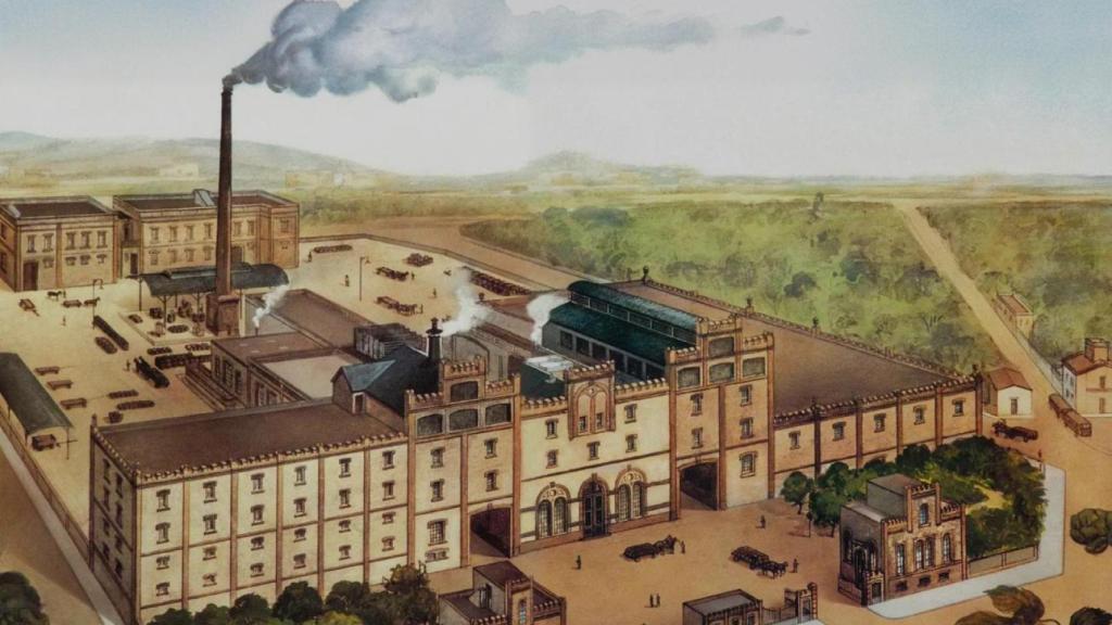 Un dibuix de la històrica Fàbrica de la Bohèmia de Damm