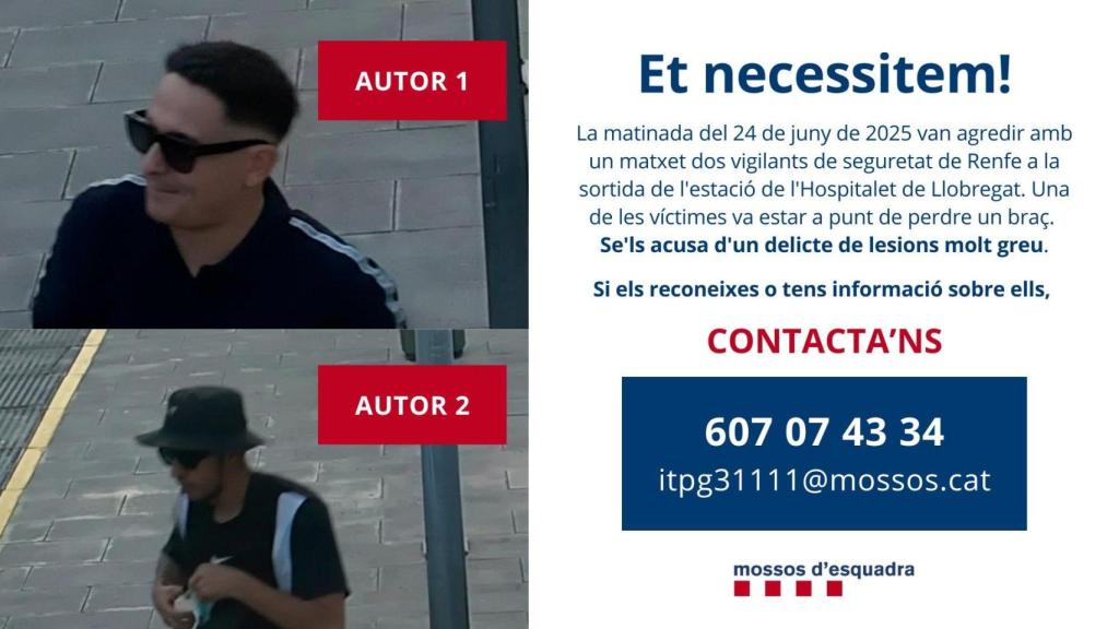 Alerta de los Mossos d'Esquadra buscando a los dos agresores