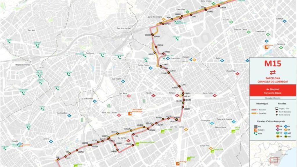 Mapa de la línia M15 de Barcelona